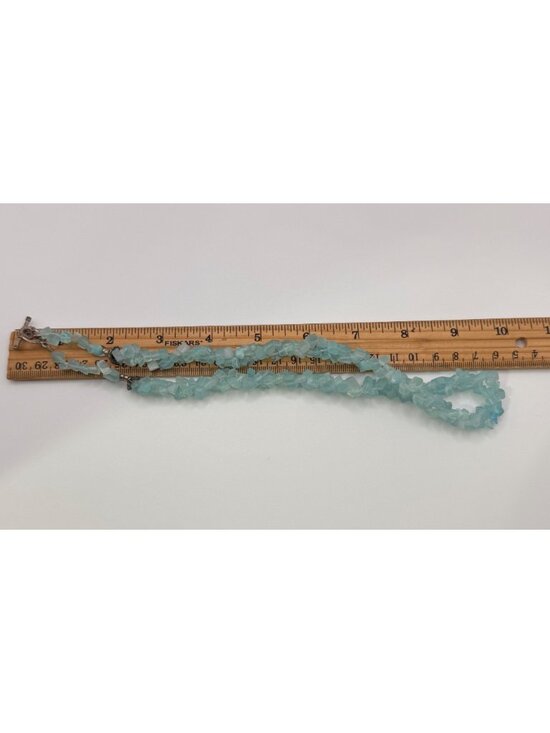 Aqua Satin Glass Double Strand Necklace 20” Twisted Beaded Vintage Style - Picture 7 of 7